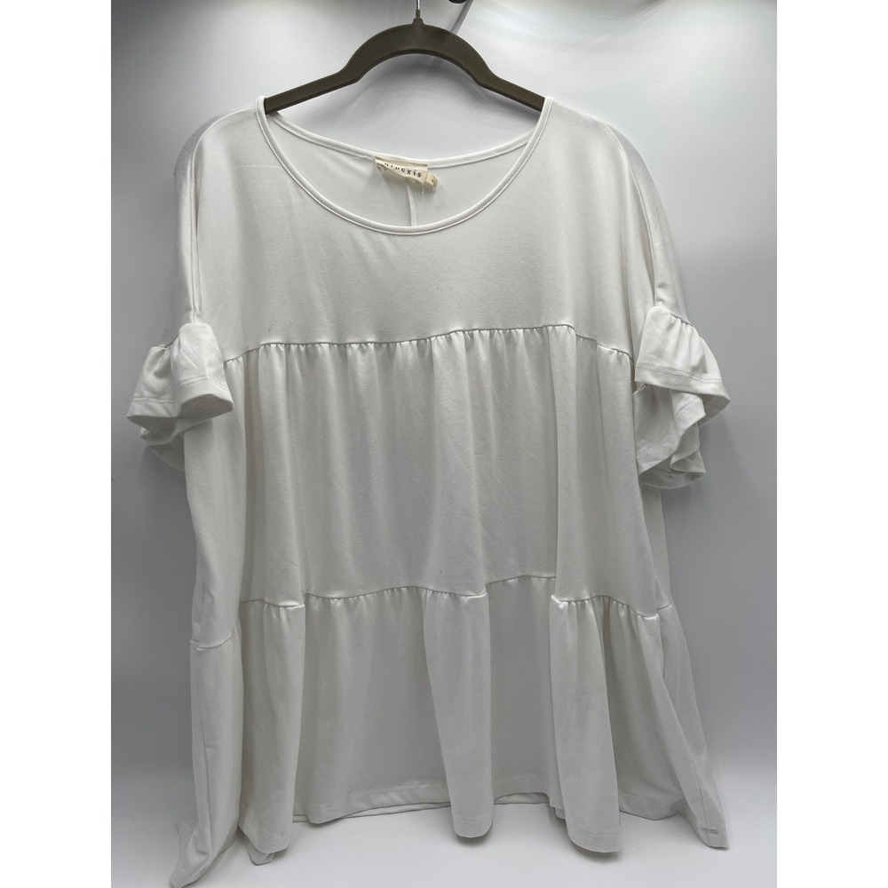 Ninexis Womens White Tiered Babydoll Ruffle Sleeve Top Large